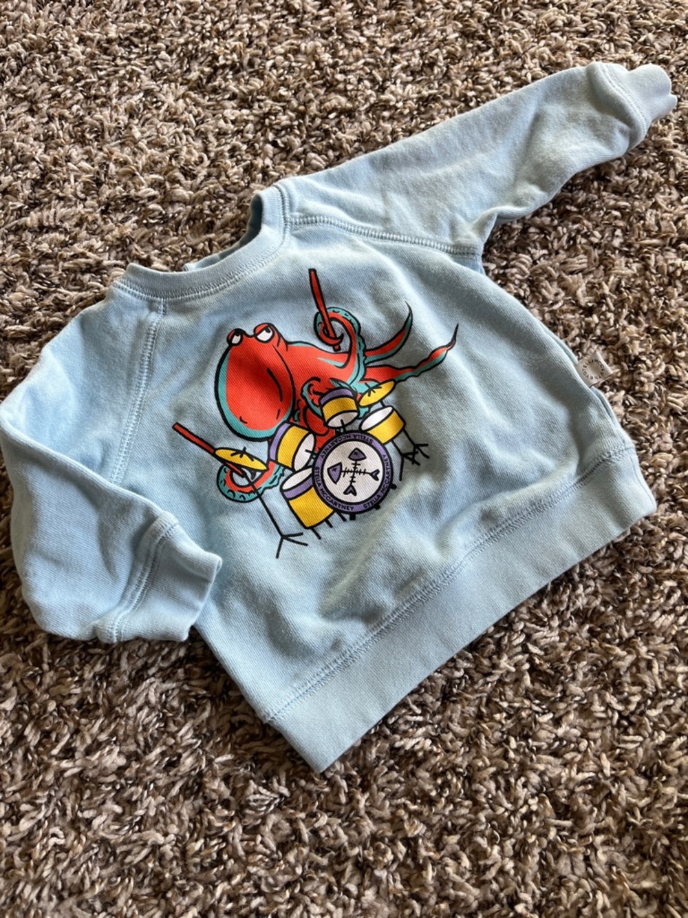 Stella McCartney Light Blue Baby Sweatshirt with Octopus Drummer Print